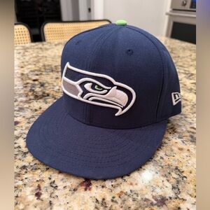 NFL Navy Seattle Seahawks Fitted Cap with Lime Accent